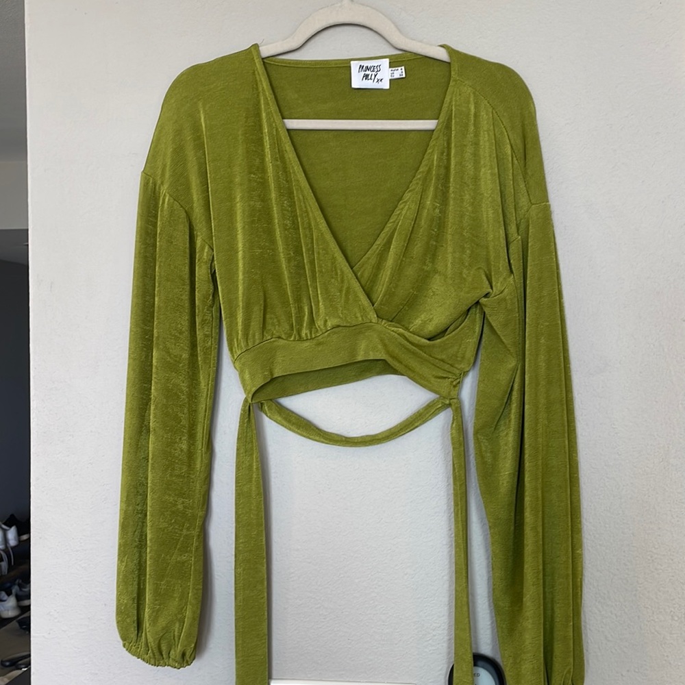 Princess Polly Green crop long sleeve blouse